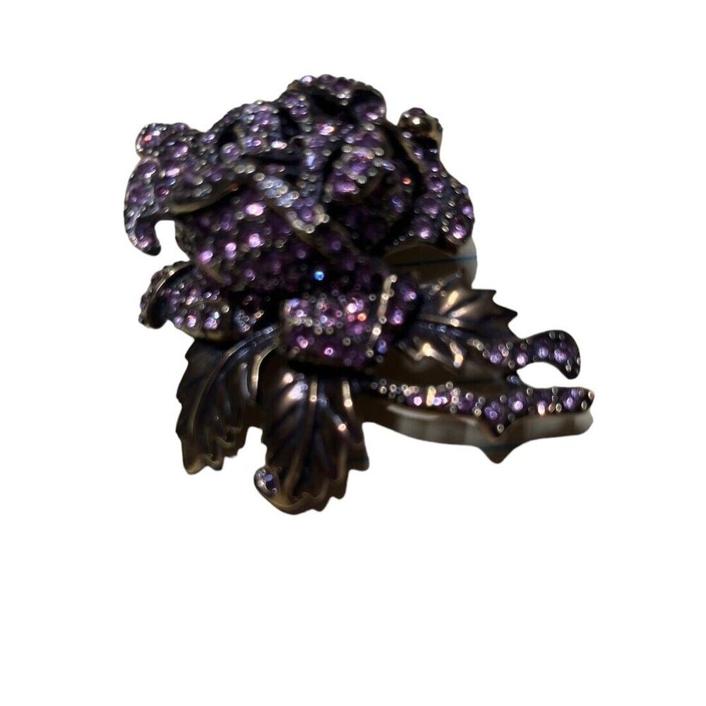 Heidi Daus Signed Rose Brooch Pin Crystal Rhinestone Jewelry Floral Amethyst